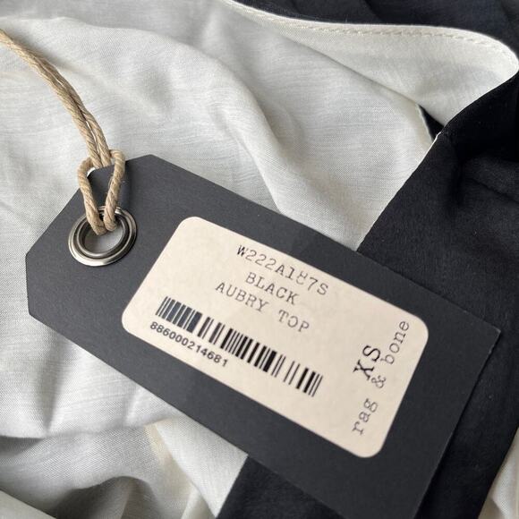 rag & bone Aubrey Black Sleeveless Top Sheer Overlay Silk Trim Blouse XS - Picture 12 of 14